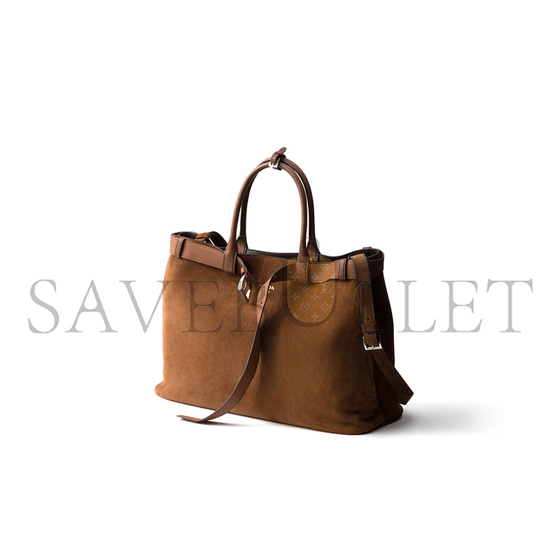 Pra*a buckle embellished suede leather handbag 2vg126 (48*34*18cm)